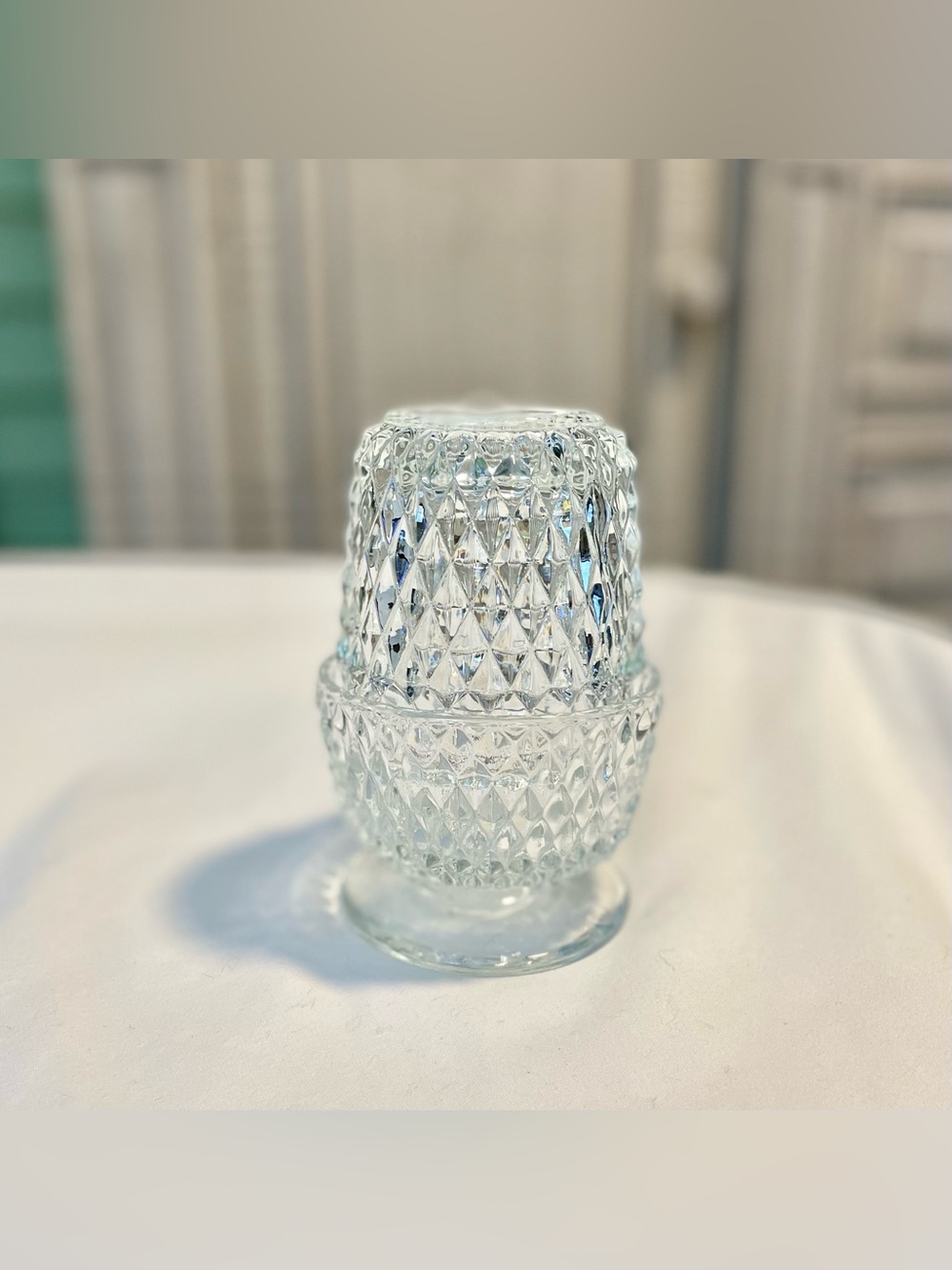 Vintage Indiana Glass Fairy Lamp Diamond Point Candle Holder - Clear-2 Piece Set